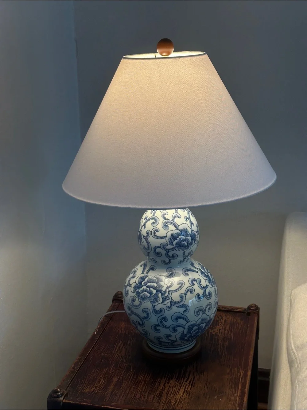 Ralph Lauren Blue and White Floral Ceramic Table Lamp with White Shade